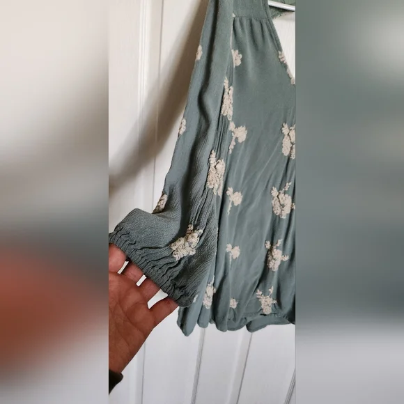Free People Small Emmas Embroidery Sage Green Cocktail Dress Mini Long Sleeve - Picture 4 of 12